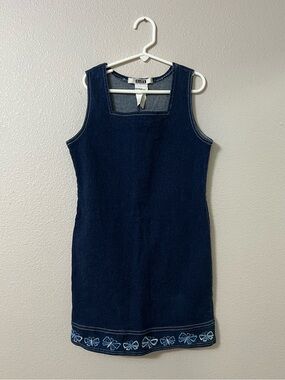 HANA Denim Tank Dress w/ Embroidered Hem